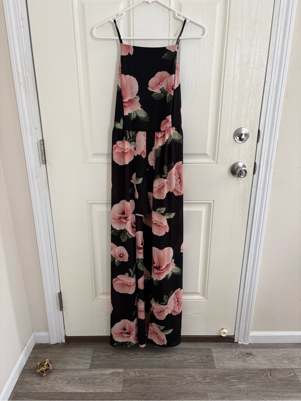 Band of Gypsies Black Maxi Skirt with Pink Floral Pattern